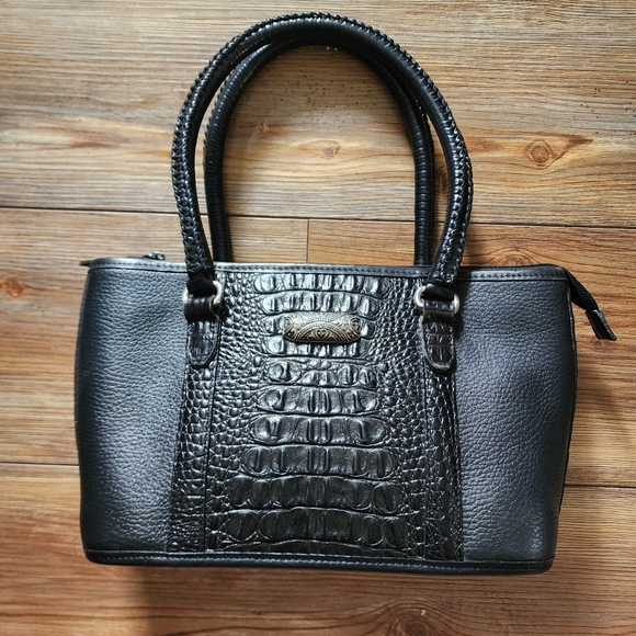 Brighton Handbags - Brighton Handbag Black Leather Top Handle Leila Satchel